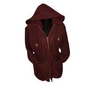 London Fog Burgundy Zip Up Hooded Rain Jacket Women's M
